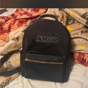 AMOR Black Backpack with Gold Accents